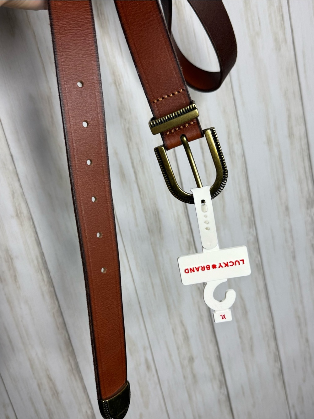 Lucky Brand NWY XL Brown Leather Belt with Antique Brass Buckle